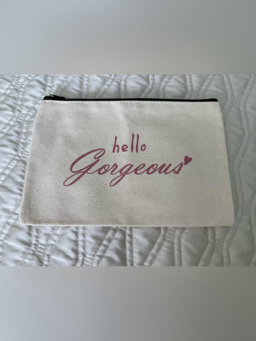Hello Gorgeous Canvas Cosmetic Pouch - Pink on Cream